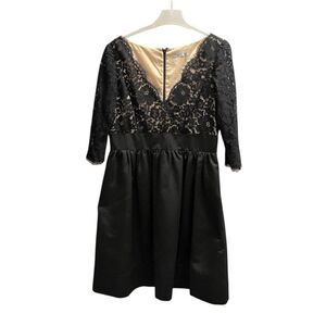 Eliza J Lace Overlay & Faille Lined Fit & Flare Dress 3/4 Sleeve Size 14